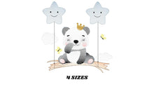 Charger l&#39;image dans la galerie, King Panda embroidery design - Animal embroidery designs machine embroidery pattern - Baby boy embroidery file - Panda with stars balloons
