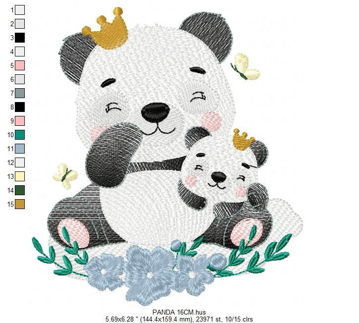 Papa Panda embroidery design - Animal embroidery designs machine embroidery pattern - Baby girl embroidery file - King Panda with young baby Marcia Embroidery