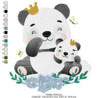 Charger l&#39;image dans la galerie, Papa Panda embroidery design - Animal embroidery designs machine embroidery pattern - Baby girl embroidery file - King Panda with young baby
