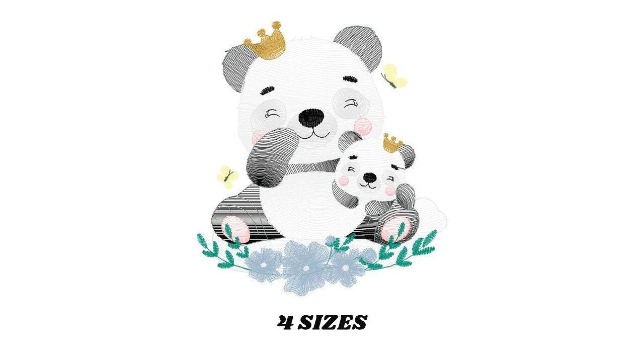Papa Panda embroidery design - Animal embroidery designs machine embroidery pattern - Baby girl embroidery file - King Panda with young baby Marcia Embroidery