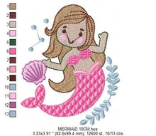 Load image into Gallery viewer, Mermaid embroidery designs - Sea Princess embroidery design machine embroidery pattern Baby Girl embroidery file - Mermaid with shells
