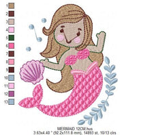 Carica l&#39;immagine nel visualizzatore di Gallery, Mermaid embroidery designs - Sea Princess embroidery design machine embroidery pattern Baby Girl embroidery file - Mermaid with shells
