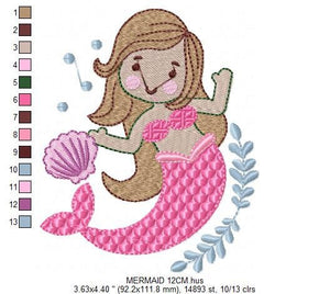 Mermaid embroidery designs - Sea Princess embroidery design machine embroidery pattern Baby Girl embroidery file - Mermaid with shells