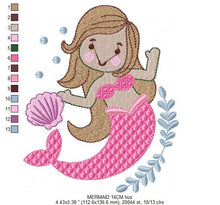 Load image into Gallery viewer, Mermaid embroidery designs - Sea Princess embroidery design machine embroidery pattern Baby Girl embroidery file - Mermaid with shells
