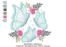 Charger l&#39;image dans la galerie, Butterfly embroidery design - Flowers embroidery designs machine embroidery pattern - Kitchen Towel embroidery file - instant download
