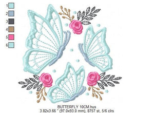 Butterfly embroidery design - Flowers embroidery designs machine embroidery pattern - Kitchen Towel embroidery file - instant download