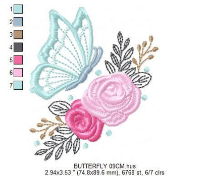 Butterfly embroidery design - Flowers embroidery designs machine embroidery pattern - Kitchen Tea Towel embroidery file - instant download