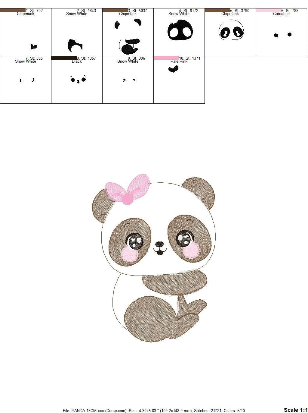 Panda embroidery design - Animal embroidery designs machine embroidery pattern - Baby girl embroidery file - Cute Sweet Panda download pes Marcia Embroidery
