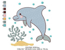 Charger l&#39;image dans la galerie, Dolphin embroidery designs - Ocean Fish embroidery design machine embroidery pattern - Dolphin with algae embroidery - delicate sea animal
