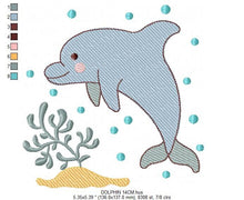 Cargar imagen en el visor de la galería, Dolphin embroidery designs - Ocean Fish embroidery design machine embroidery pattern - Dolphin with algae embroidery - delicate sea animal
