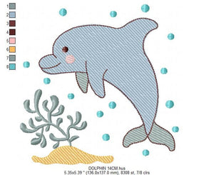 Dolphin embroidery designs - Ocean Fish embroidery design machine embroidery pattern - Dolphin with algae embroidery - delicate sea animal