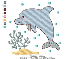 Dolphin embroidery designs - Ocean Fish embroidery design machine embroidery pattern - Dolphin with algae embroidery - delicate sea animal