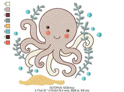 Octopus embroidery design - Sea animal embroidery designs machine embroidery pattern - Ocean animals embroidery - instant digital download