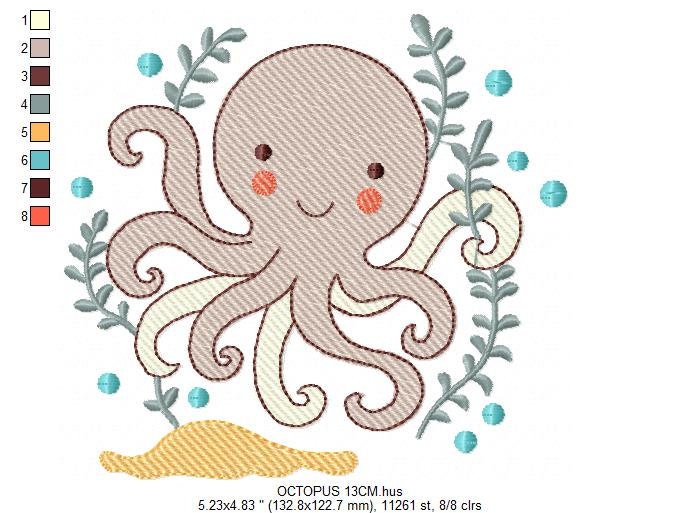 Octopus embroidery design - Sea animal embroidery designs machine embroidery pattern - Ocean animals embroidery - instant digital download