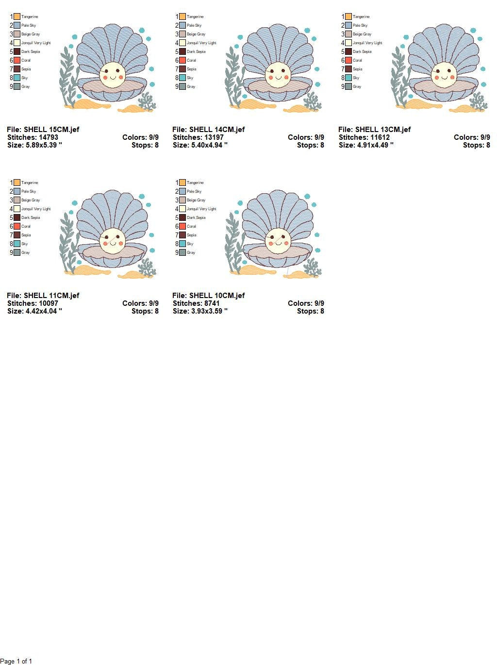 Pearl embroidery designs - Deep sea shells embroidery design machine embroidery pattern - Children embroidery file - embroidery download pes