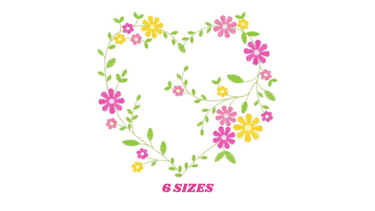 Heart with flowers embroidery designs - Flower embroidery design machine embroidery pattern - Baby girl embroidery - Heart embroidery frame