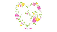 Carica l&#39;immagine nel visualizzatore di Gallery, Heart with flowers embroidery designs - Flower embroidery design machine embroidery pattern - Baby girl embroidery - Heart embroidery frame
