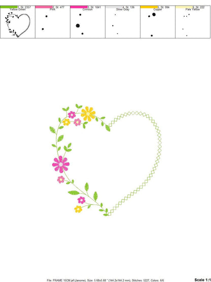 Heart with flowers embroidery designs - Flower embroidery design machine embroidery pattern - Baby girl embroidery - Heart embroidery frame