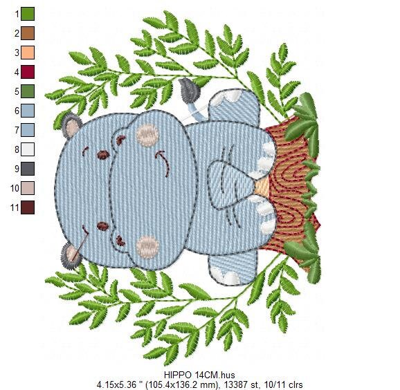 Hippo embroidery designs - Safari embroidery design machine embroidery pattern - Animal embroidery file - baby girl embroidery pes download