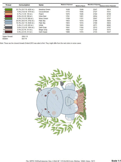 Hippo embroidery designs - Safari embroidery design machine embroidery pattern - Animal embroidery file - baby girl embroidery pes download