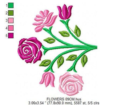 Roses embroidery designs - Kitchen Towel embroidery design machine embroidery pattern - Rose embroidery file - Flower embroidery pes hus jef