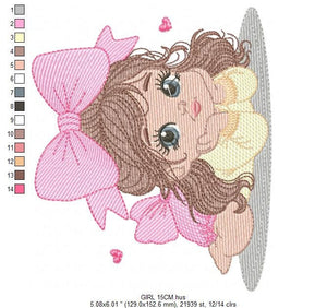 Girl embroidery designs - Baby girl with lace embroidery design machine embroidery pattern - Toddler embroidery file - digital download pes