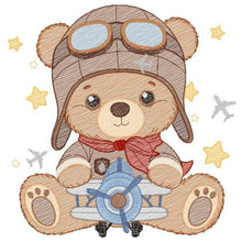 Load image into Gallery viewer, Pilot Bear embroidery designs - Plane embroidery design machine embroidery pattern - Teddy bear embroidery file - Bear Pilot boy embroidery

