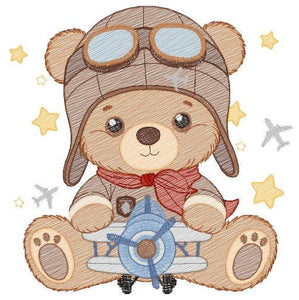 Pilot Bear embroidery designs - Plane embroidery design machine embroidery pattern - Teddy bear embroidery file - Bear Pilot boy embroidery