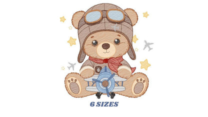 Pilot Bear embroidery designs - Plane embroidery design machine embroidery pattern - Teddy bear embroidery file - Bear Pilot boy embroidery