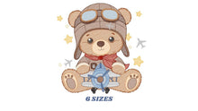 Cargar imagen en el visor de la galería, Pilot Bear embroidery designs - Plane embroidery design machine embroidery pattern - Teddy bear embroidery file - Bear Pilot boy embroidery
