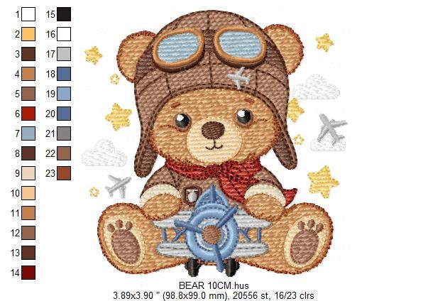 Pilot Bear embroidery designs - Plane embroidery design machine embroidery pattern - Teddy bear embroidery file - Bear Pilot boy embroidery