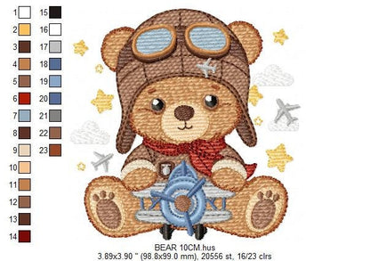 Pilot Bear embroidery designs - Plane embroidery design machine embroidery pattern - Teddy bear embroidery file - Bear Pilot boy embroidery