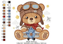 Charger l&#39;image dans la galerie, Pilot Bear embroidery designs - Plane embroidery design machine embroidery pattern - Teddy bear embroidery file - Bear Pilot boy embroidery
