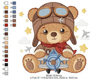 Load image into Gallery viewer, Pilot Bear embroidery designs - Plane embroidery design machine embroidery pattern - Teddy bear embroidery file - Bear Pilot boy embroidery
