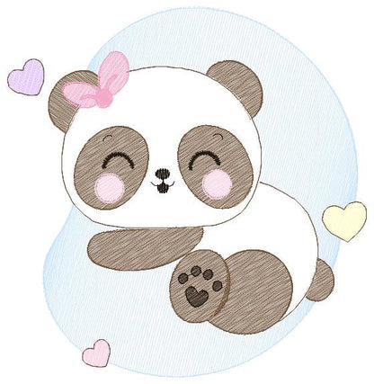 Sleeping Panda embroidery design - Female Animal embroidery designs machine embroidery pattern - Baby girl embroidery file instant download