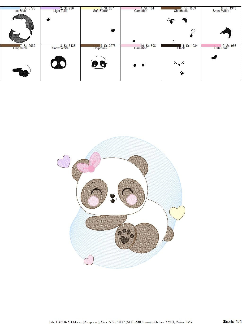 Sleeping Panda embroidery design - Female Animal embroidery designs machine embroidery pattern - Baby girl embroidery file instant download