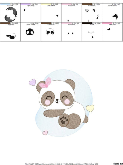 Sleeping Panda embroidery design - Female Animal embroidery designs machine embroidery pattern - Baby girl embroidery file instant download