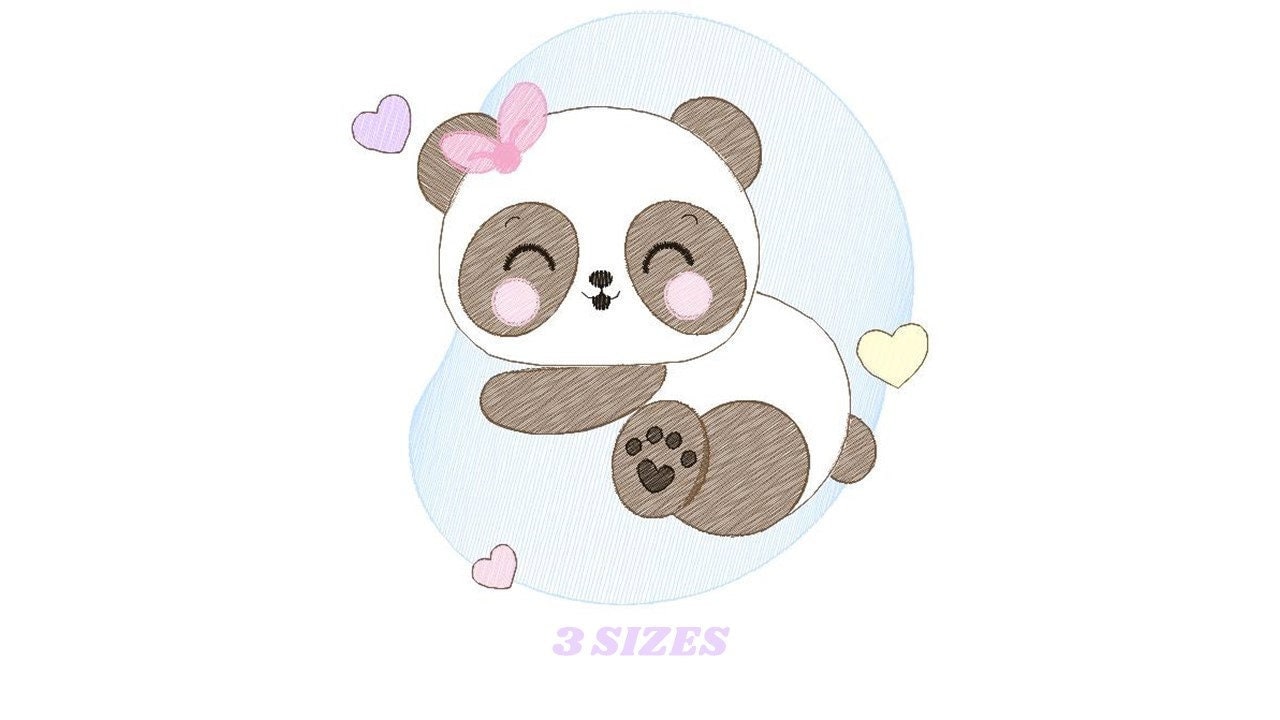 Sleeping Panda embroidery design - Female Animal embroidery designs machine embroidery pattern - Baby girl embroidery file instant download