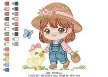 Load image into Gallery viewer, Girl embroidery designs - Gardener embroidery design machine embroidery pattern - Spring embroidery file - Girl with hat plants and chicks
