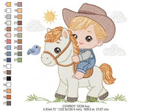 Load image into Gallery viewer, Cowboy embroidery design - Baby boy with horse embroidery designs machine embroidery pattern - Farm ranch embroidery file - instant download
