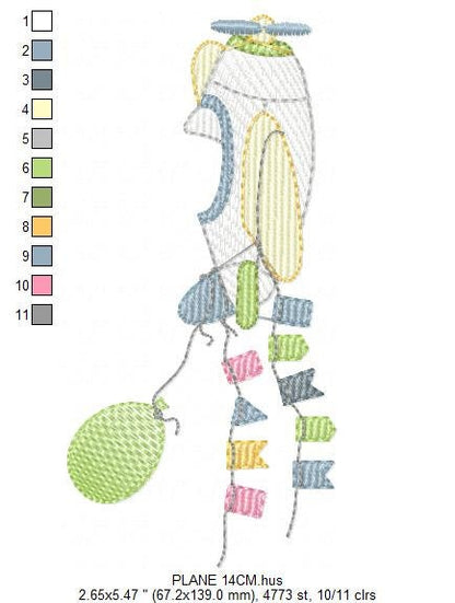 Plane embroidery designs - Airplane embroidery design machine embroidery pattern - Baby boy embroidery file - Plane with flags pes download