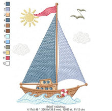 Cargar imagen en el visor de la galería, Boat embroidery designs - Sailboat embroidery design machine embroidery pattern - Nautical Baby boy embroidery file - pes instant download
