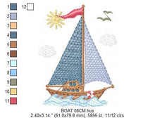 Cargar imagen en el visor de la galería, Boat embroidery designs - Sailboat embroidery design machine embroidery pattern - Nautical Baby boy embroidery file - pes instant download
