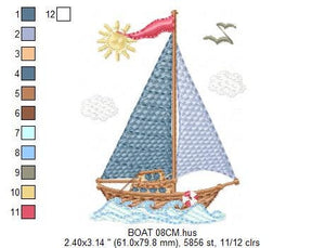 Boat embroidery designs - Sailboat embroidery design machine embroidery pattern - Nautical Baby boy embroidery file - pes instant download