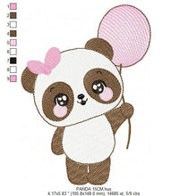 Cargar imagen en el visor de la galería, Panda embroidery design - Animal embroidery designs machine embroidery pattern - Baby girl embroidery file - Panda with balloons download
