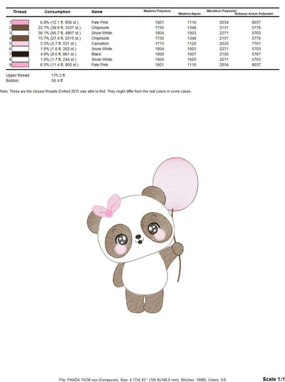 Panda embroidery design - Animal embroidery designs machine embroidery pattern - Baby girl embroidery file - Panda with balloons download