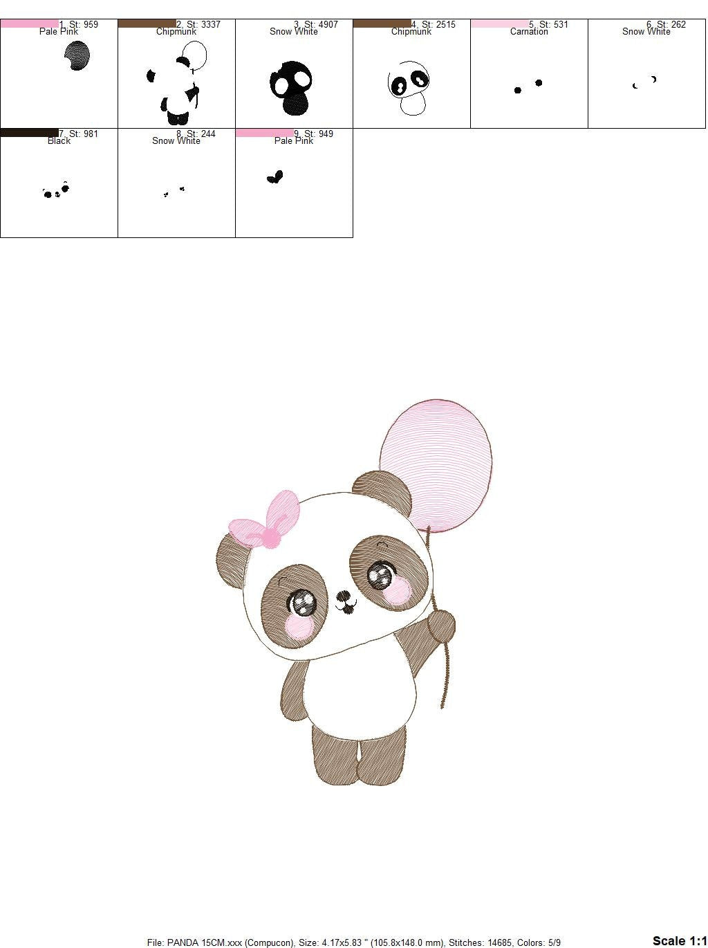 Panda embroidery design - Animal embroidery designs machine embroidery pattern - Baby girl embroidery file - Panda with balloons download