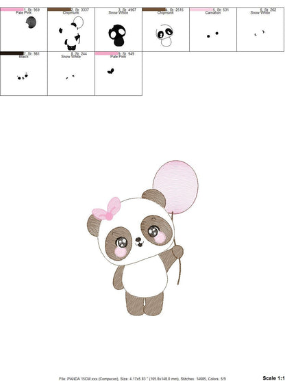 Panda embroidery design - Animal embroidery designs machine embroidery pattern - Baby girl embroidery file - Panda with balloons download