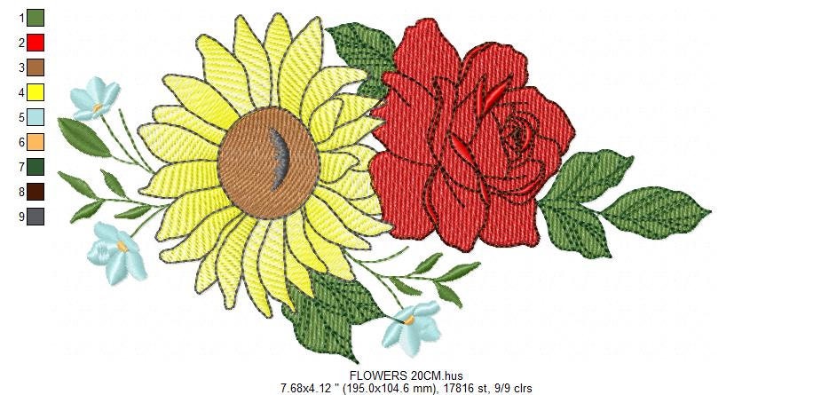 Sunflowers embroidery designs - Flower embroidery design machine embroidery pattern - floral roses embroidery file - instant download hus