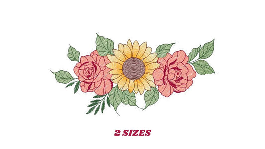 Sunflower embroidery designs - Roses embroidery design machine embroidery pattern - Flowers embroidery file - kitchen towel grandma design